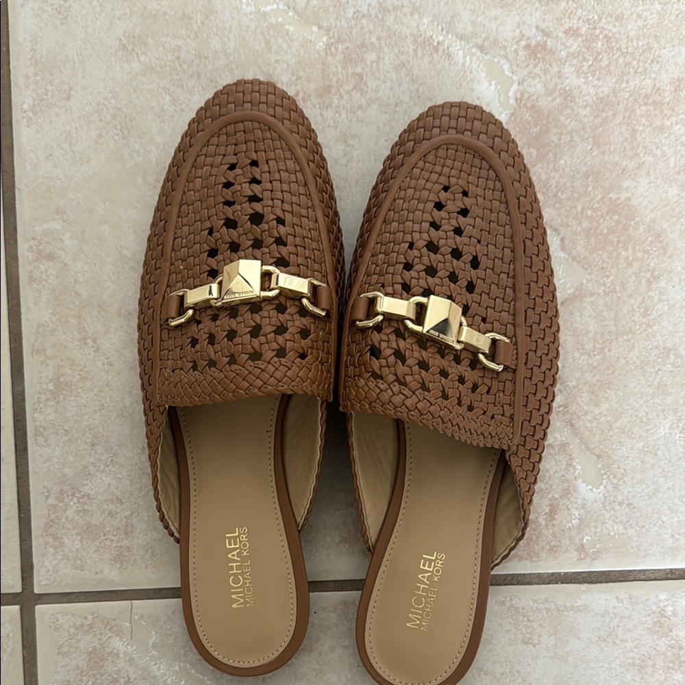 Michael Kors Brown Mules with Gold Hardware